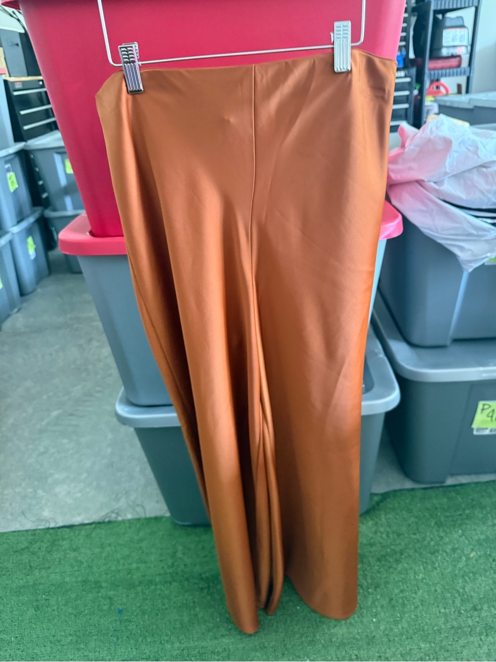 Women's Satin Maxi Skirt in Rust Orange mp42